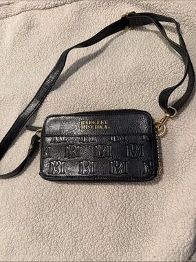 Badgley Mischka Black Embossed Logo Leather Crossbody with Gold Hardware